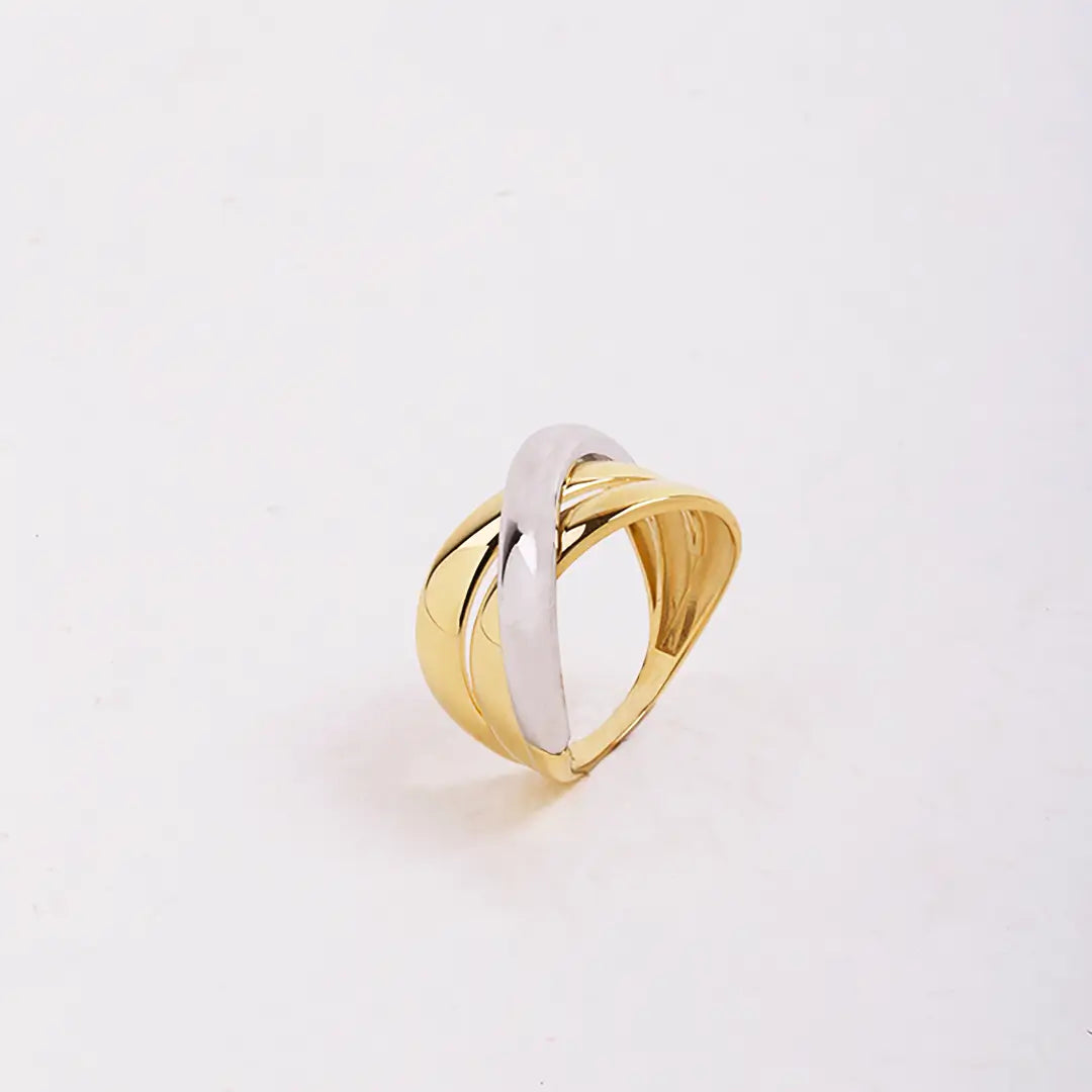 Anillo Bicolor Cruzado Anillo fabricado en oro de ley 18K (375mlms)  